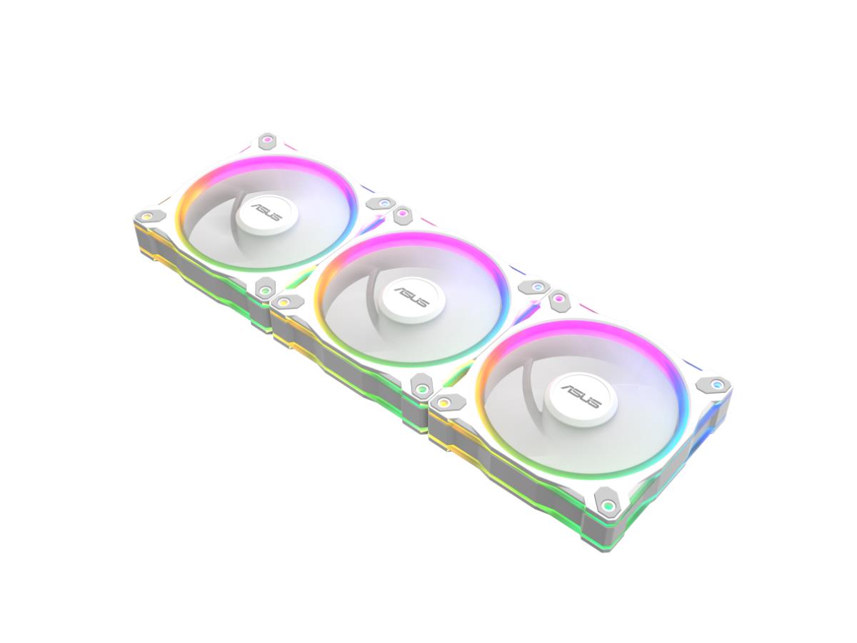 ASUS Prime MR120 ARGB reverse fan white triple pack, 28mm extra-thick frame, quiet, high-performance cooling with PWN control, 20 ARGB LEDs with dual-sided frame lighting, Aura Sync